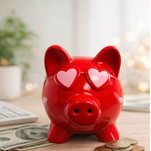 NEW One-of-a-Kind Red Piggy Bank ❤️ Heart Eyes | Cute Aesthetic Decor | Gift - Picture 2 of 4